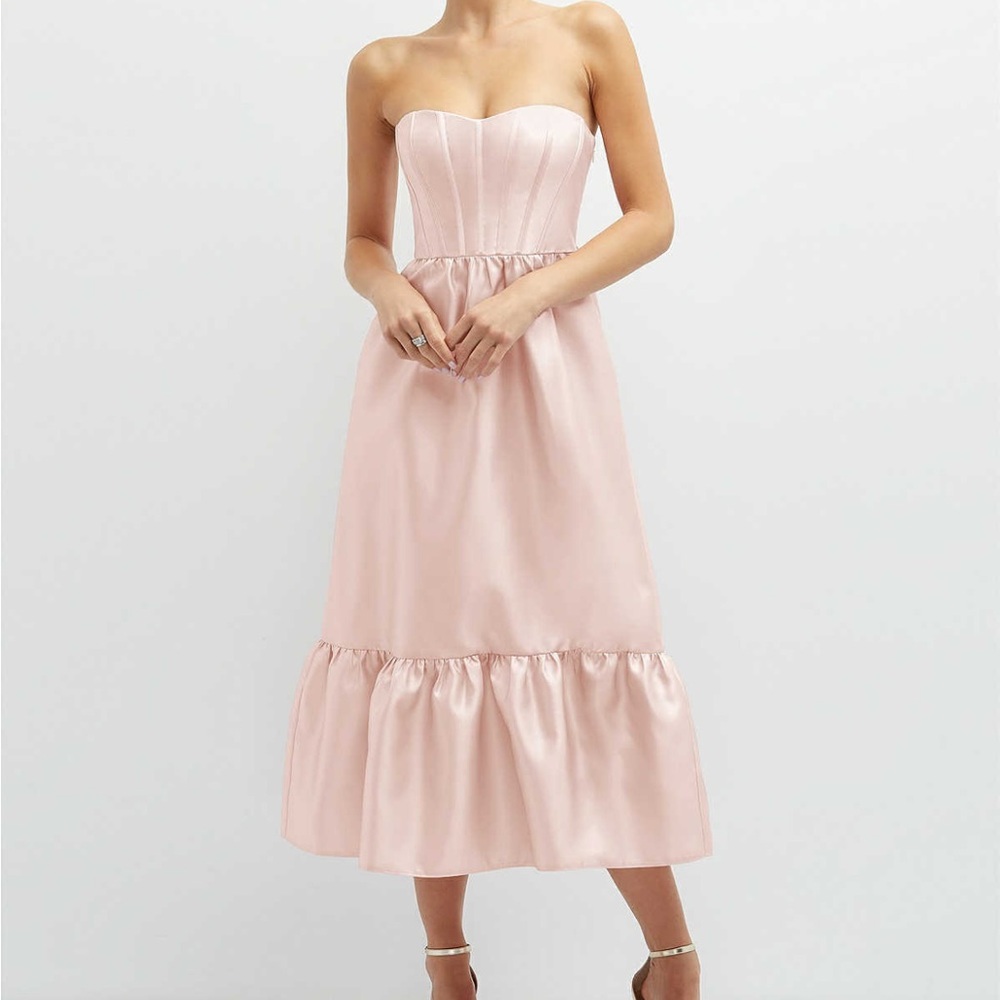 Chic Strapless Pink Midi Dress
